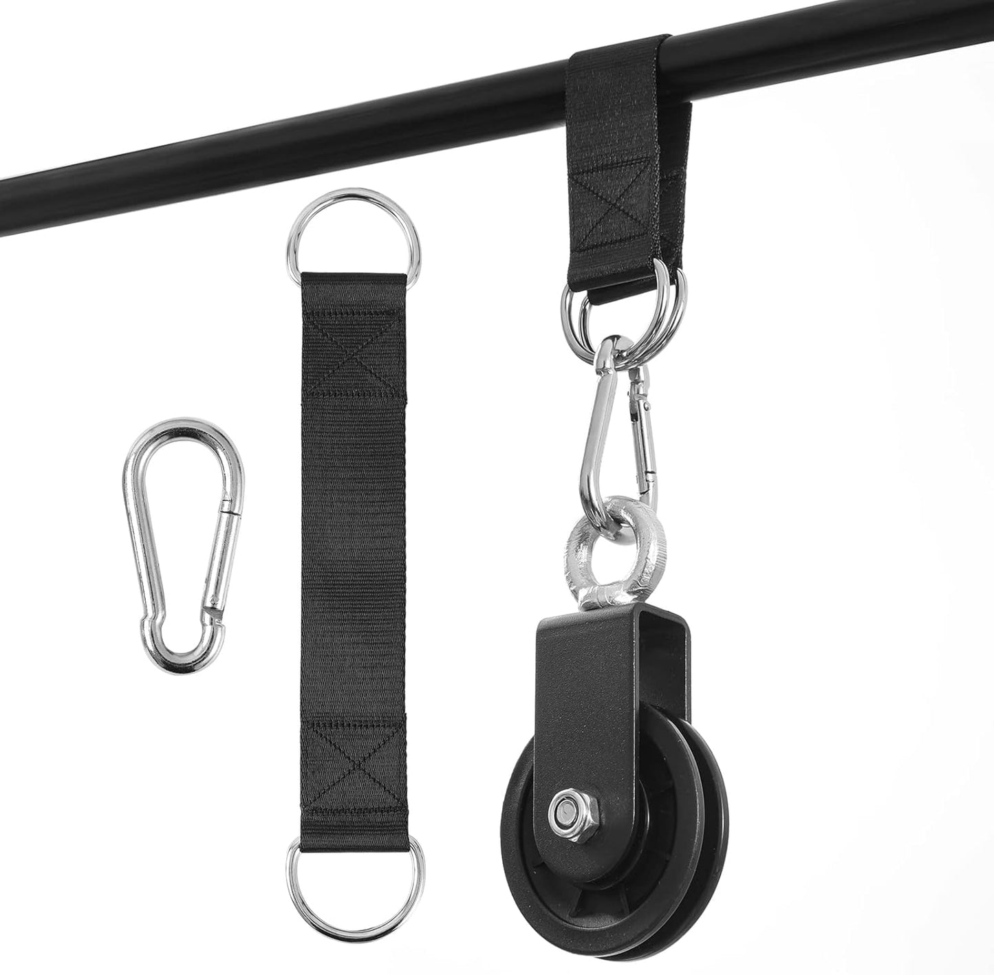 90mm Pulley Wheel with 2 Hanging Strap Carabiner