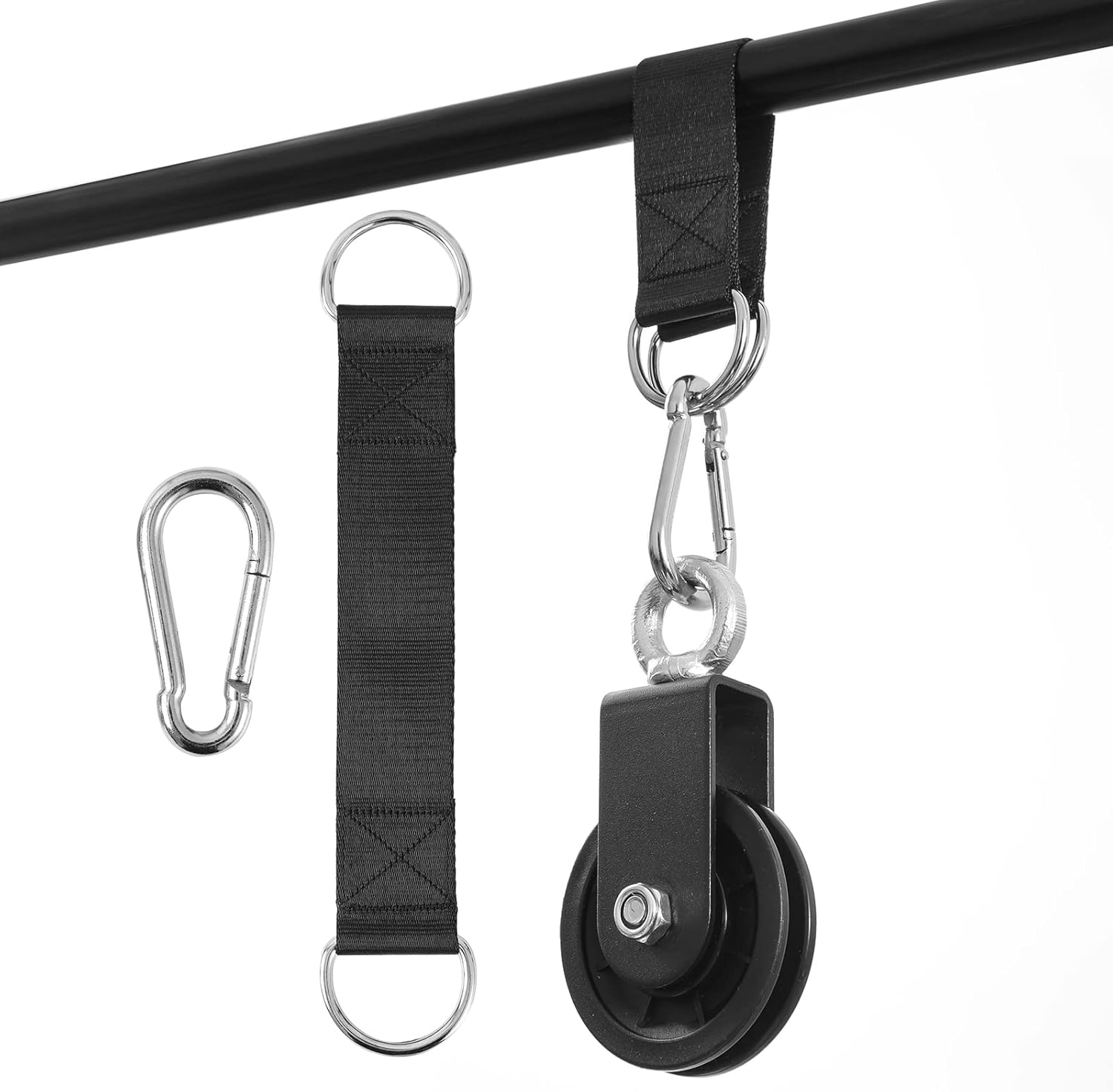 90mm Pulley Wheel with 2 Hanging Strap Carabiner