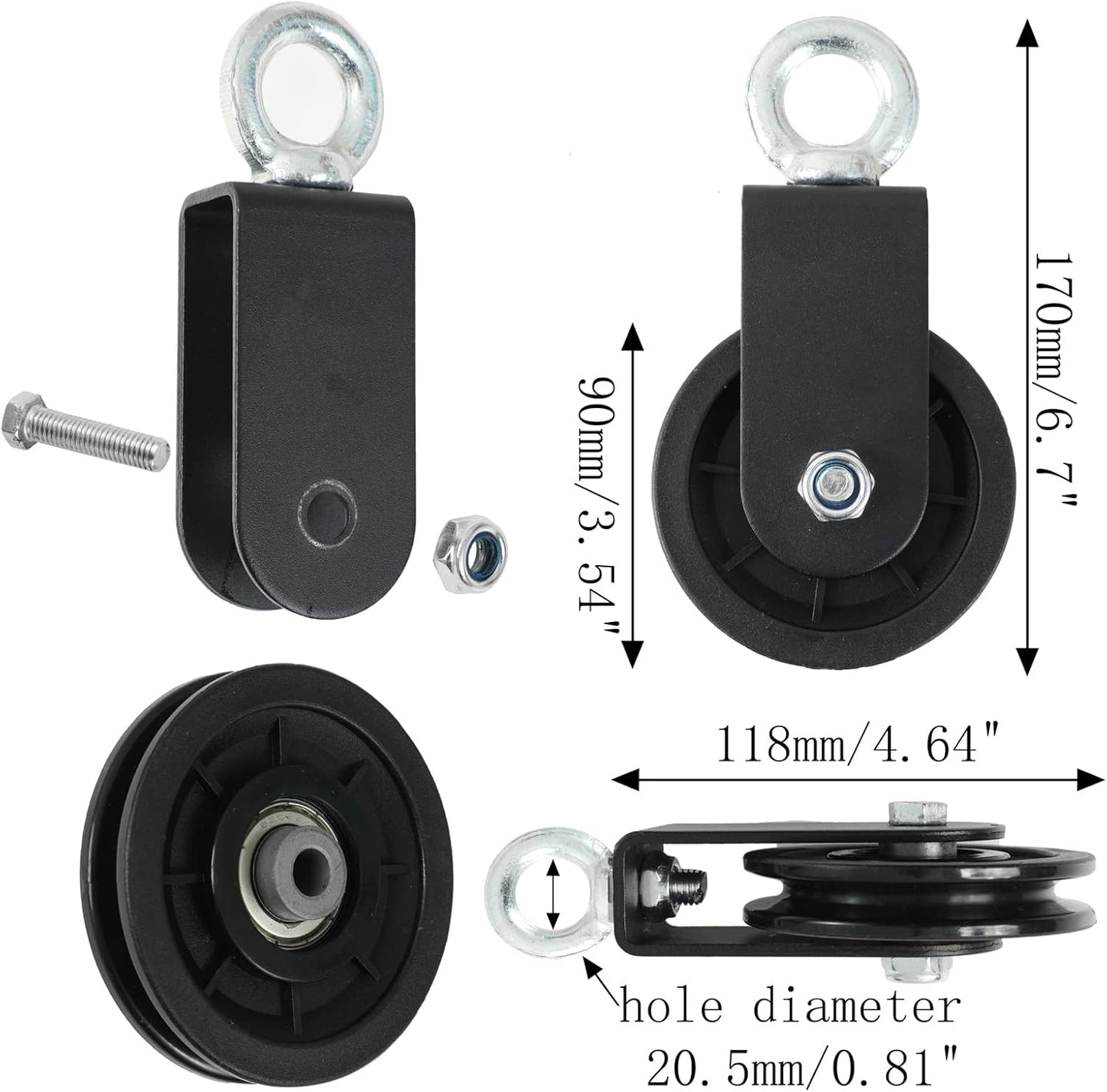 90mm Pulley Wheel with 2 Hanging Strap Carabiner