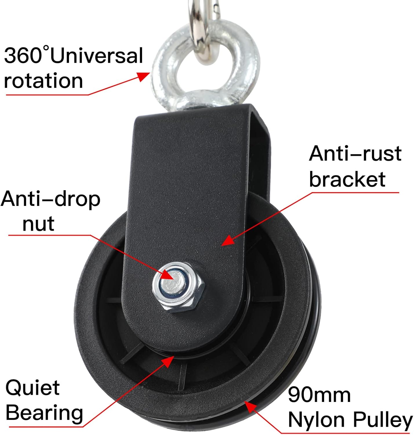 90mm Pulley Wheel with 2 Hanging Strap Carabiner