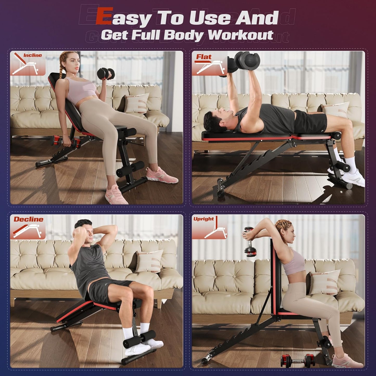 Adjustable Weight Bench, Utility Gym Bench for Full Body Workout